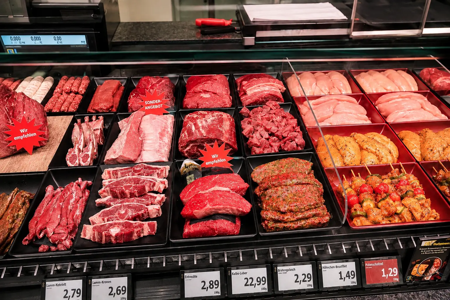 Frisches Fleisch und vorbereitete Spezialitäten an der Höfling-Theke