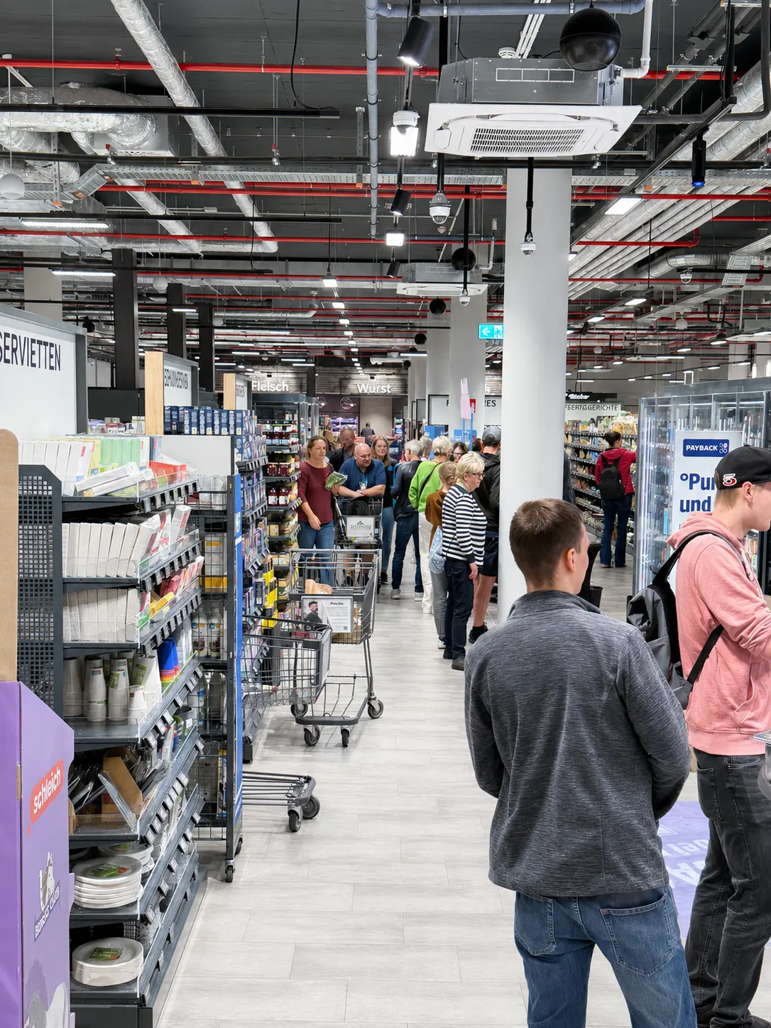 Kundinnen und Kunden beim Einkauf im Markt