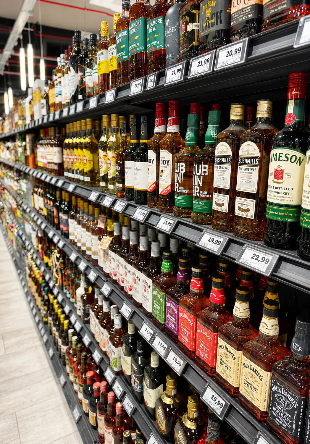 Auswahl an Spirituosen im Markt von EDEKA Höfling
