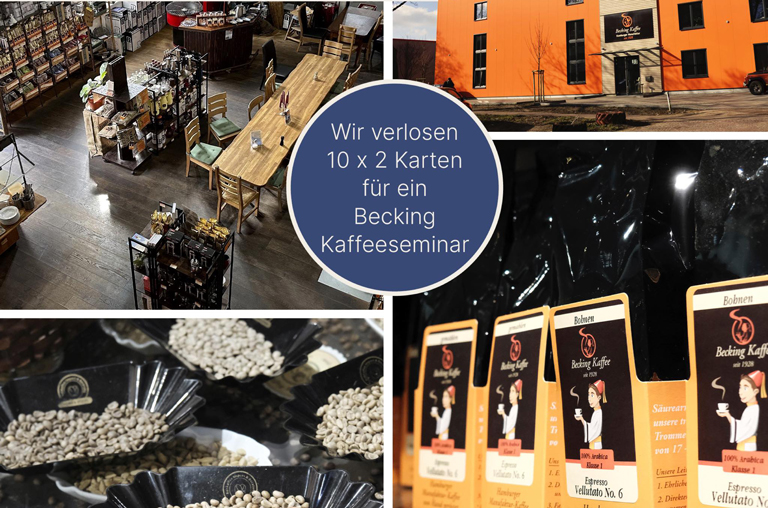 Bildercollage zum Gewinnspiel von EDEKA Höfling, bei dem 10 x 2 Karten für ein Becking-Kaffeeseminar verlost werden